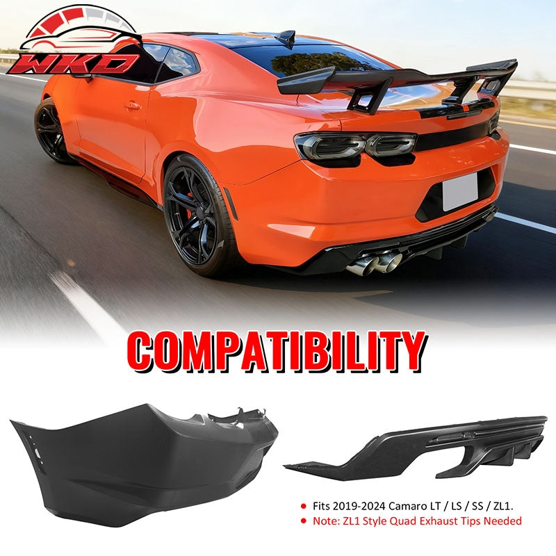 Wholesale 19-24 Chevy Camaro LT/LS/SS/ZL1 OE Style Rear Bumper Cover & Matte Diffuser - Wikond Auto