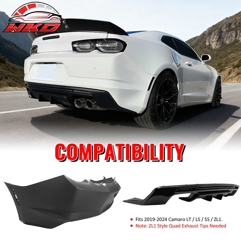 Wholesale 19-24 Chevy Camaro LT/LS/SS/ZL1 OE Style Rear Bumper Cover & Gloss Diffuser - Wikond Auto