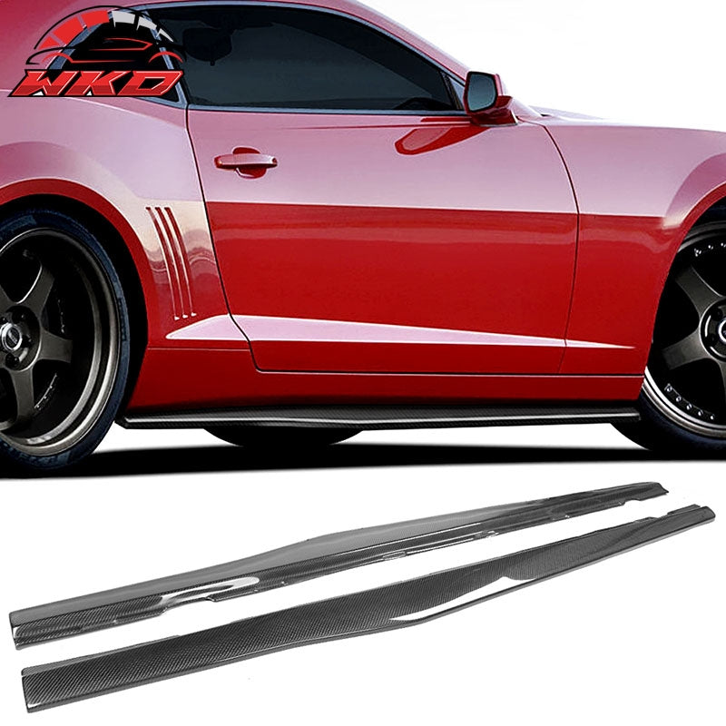 Fits 10-15 Chevy Camaro IKON Style Side Skirts Extension Lip 2PC - Carbon Fiber
