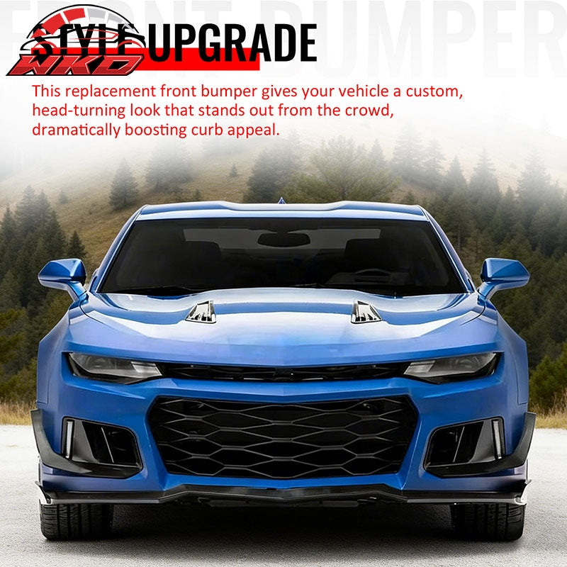 Fits 19-24 Chevy Camaro ZL1 Front Bumper Cover Conversion Kit Gloss Black Canard