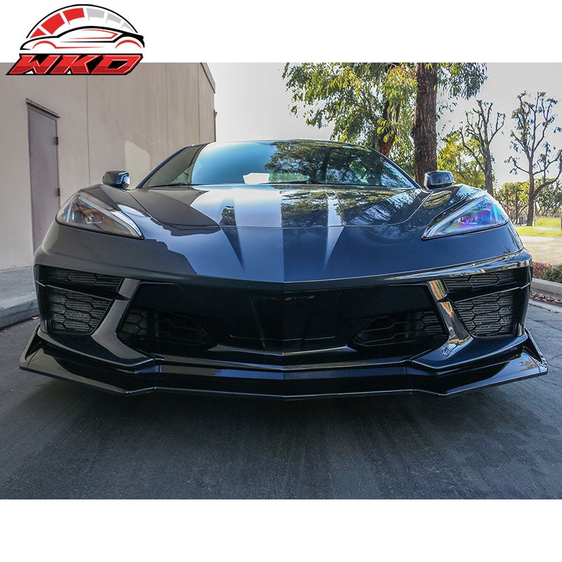 Fits 20-26 Chevrolet Corvette C8 Front Bumper Lip Lower Spoiler 5PCS Gloss Black