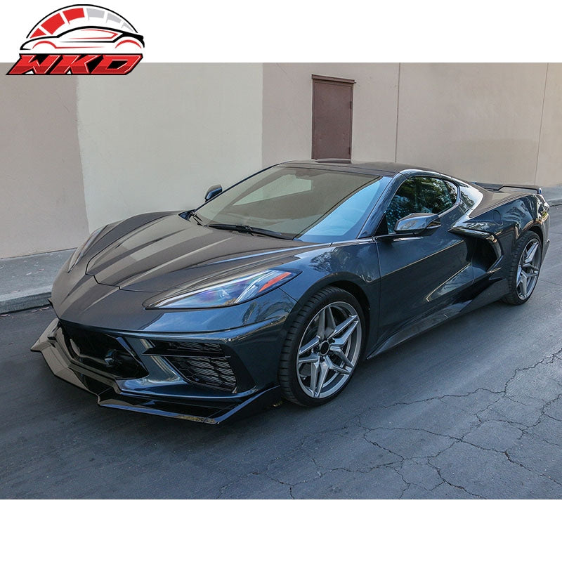 Fits 20-26 Chevrolet Corvette C8 Front Bumper Lip Lower Spoiler 5PCS Gloss Black