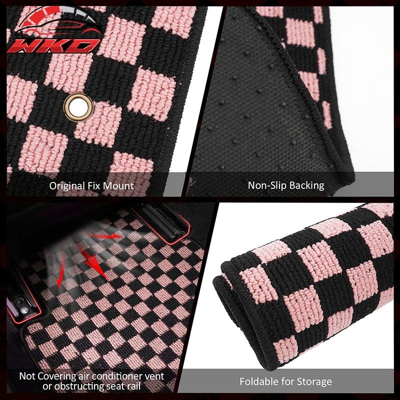 Wholesale 08-15 Chevy Cruze & 16 Limited Floor Mats Checkered Carpet Black Pink Plaid - Wikond Auto