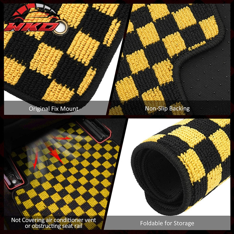 Wholesale 08-15 Chevy Cruze 16 Limited Floor Mats Checkered Carpet Black Yellow Plaid - Wikond Auto