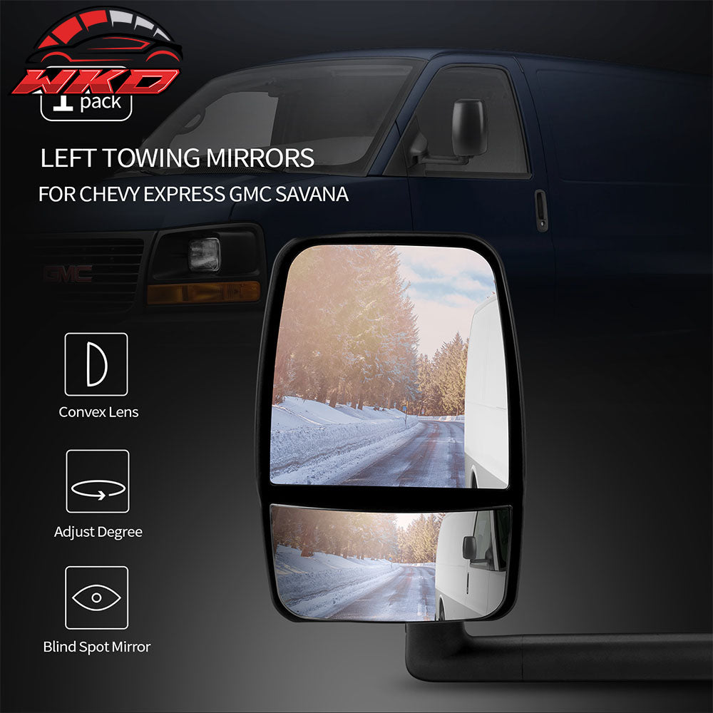 Fits 03-17 Chevy Express GMC Savana Side View Towing Mirrors Textured Black Left