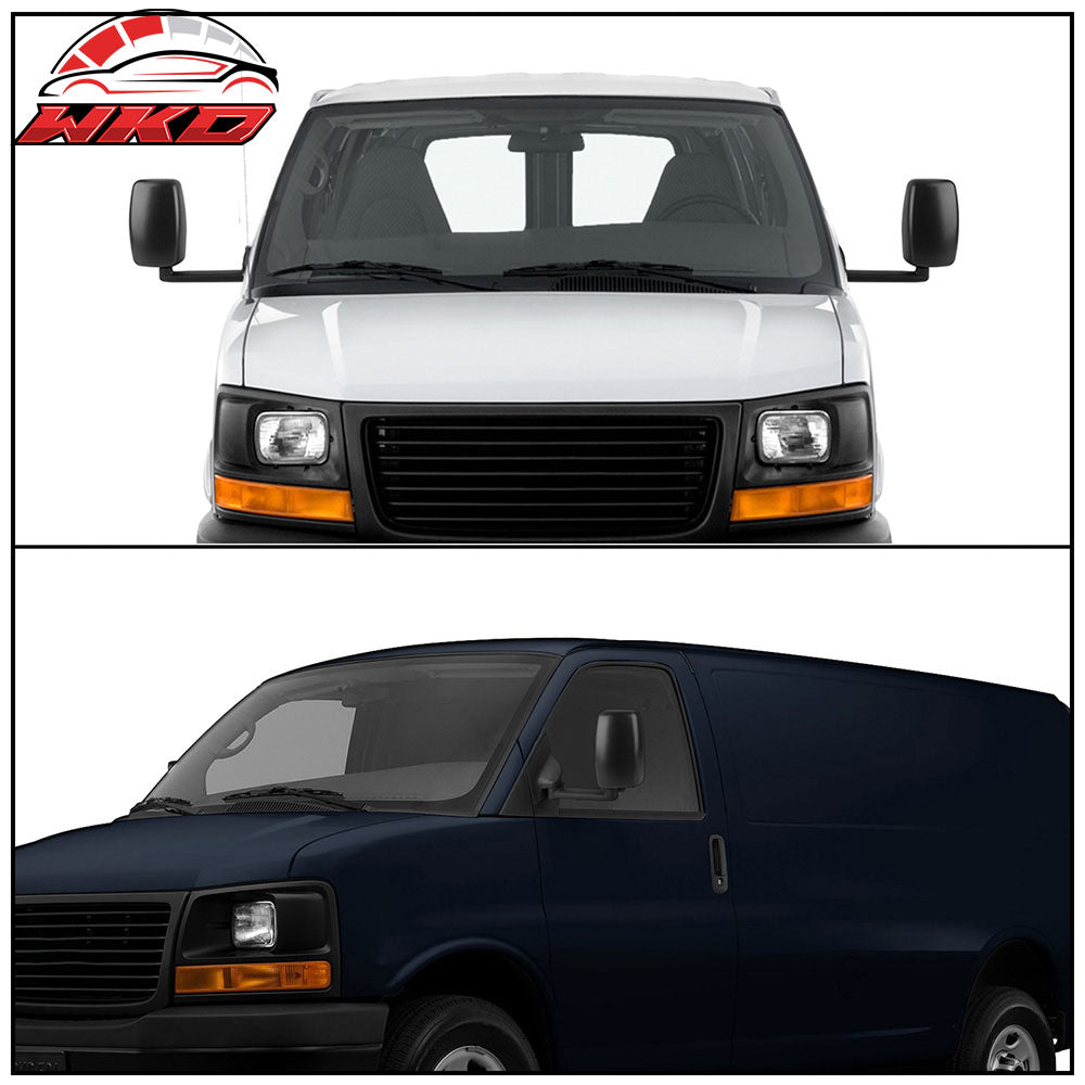 Fits 03-17 Chevy Express GMC Savana Side View Towing Mirrors Textured Black Left