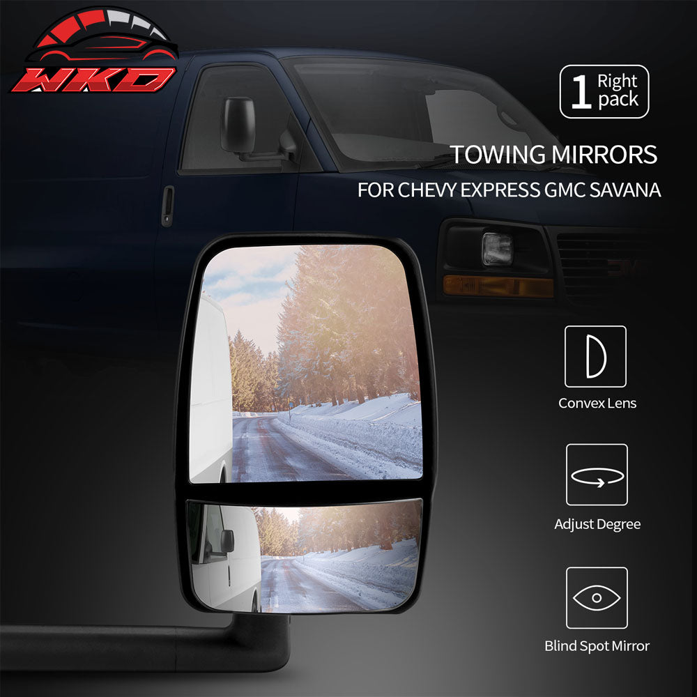 Fits 03-17 Chevy Express GMC Savana Side View Towing Mirror Textured Black Right