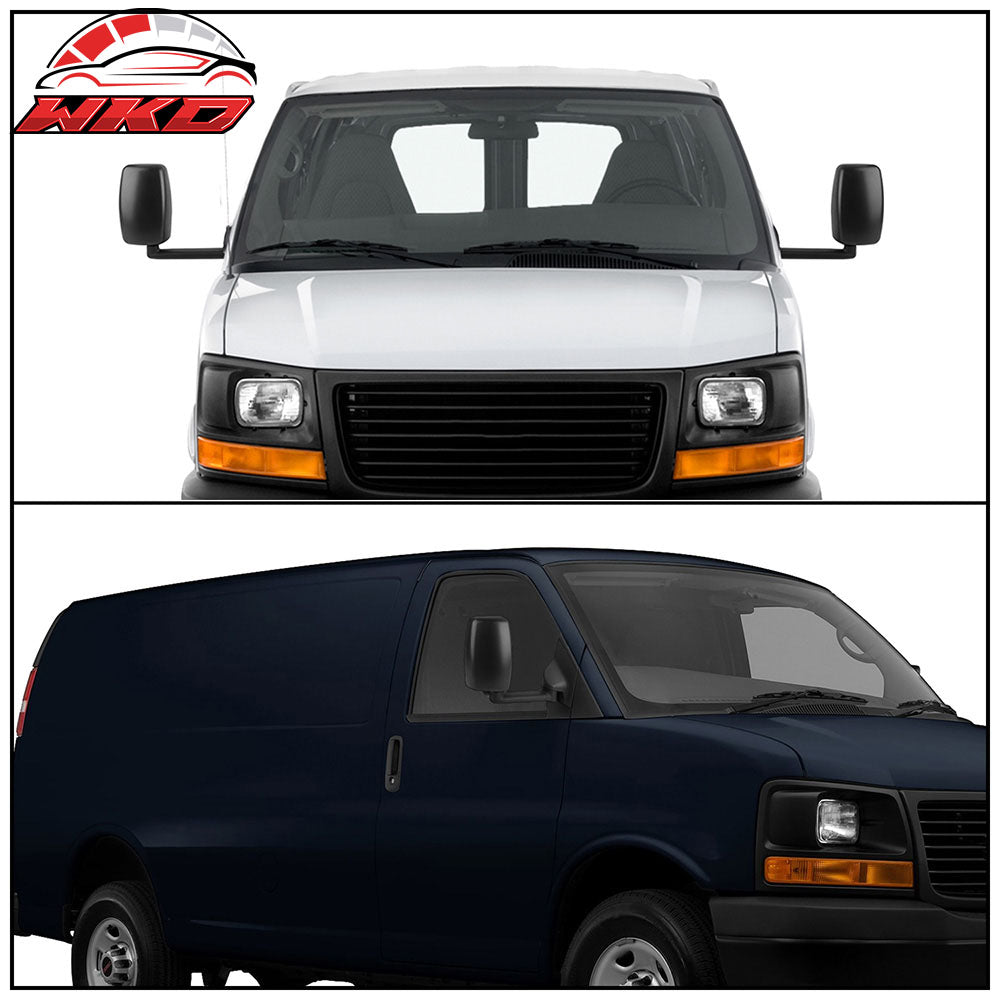Fits 03-17 Chevy Express GMC Savana Side View Towing Mirror Textured Black Right