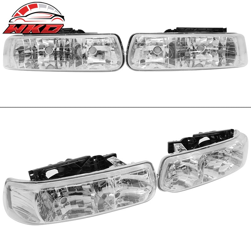 Fits 99-02 Chevy Silverado 1500 2500 3500 HD Head Lights Chrome Housing 2PCS