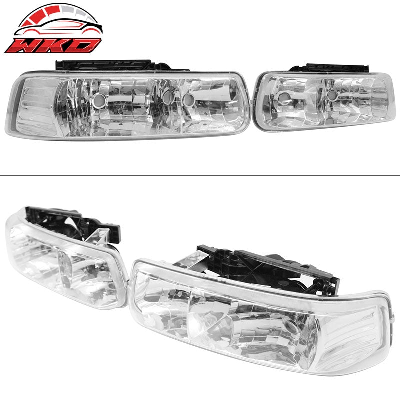 Fits 99-02 Chevy Silverado 1500 2500 3500 HD Head Lights Chrome Housing 2PCS