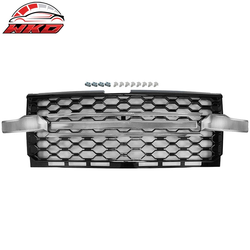 Fits 19-21 Chevy Silverado 1500 Chrome Gloss Black Front Bumper Hood Mesh Grille