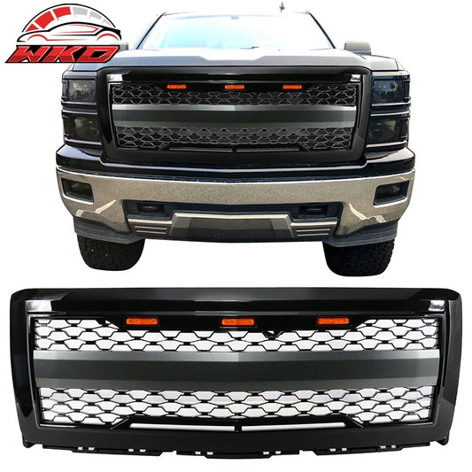 Wholesale 14-15 Chevy Silverado 1500 Front Bumper Hood Mesh Grille Guard Gloss Black