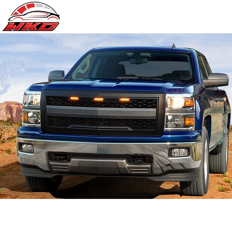 Fits 14-15 Chevy Silverado 1500 Front Bumper Hood Mesh Grille Guard Gloss Black