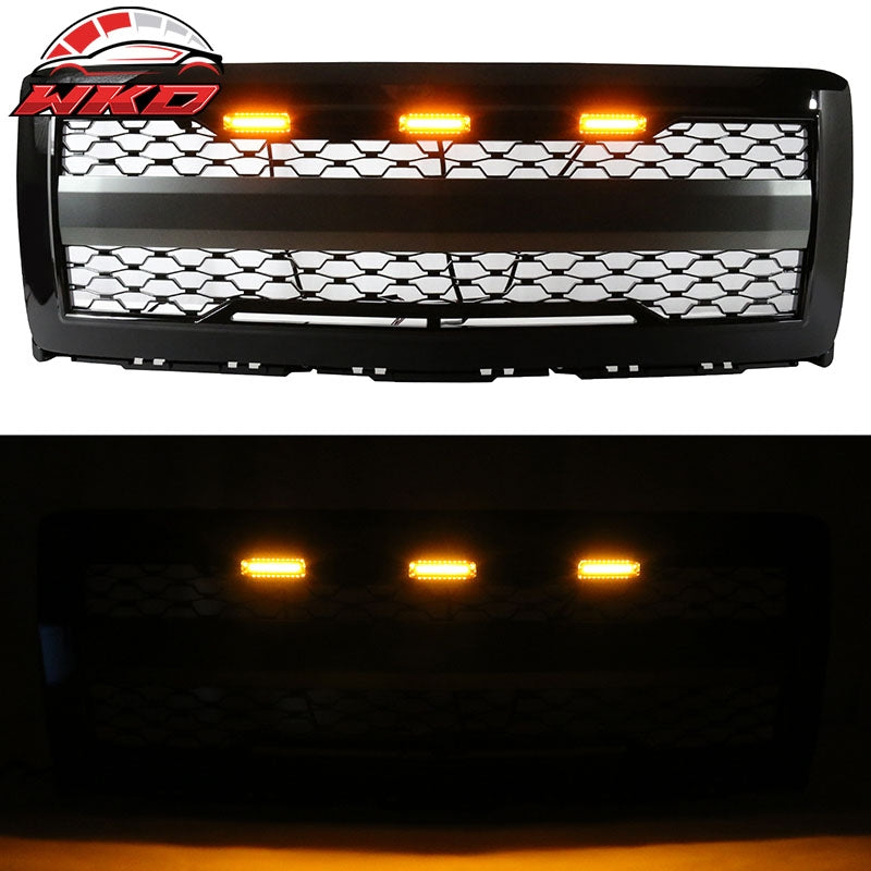 Fits 14-15 Chevy Silverado 1500 Front Bumper Hood Mesh Grille Guard Gloss Black