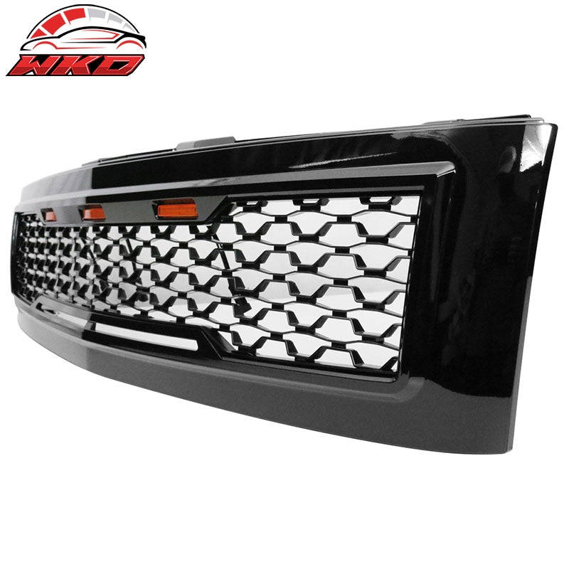 Fits 07-13 Chevy Silverado 1500 Front Bumper Hood Mesh Grille - Gloss Black