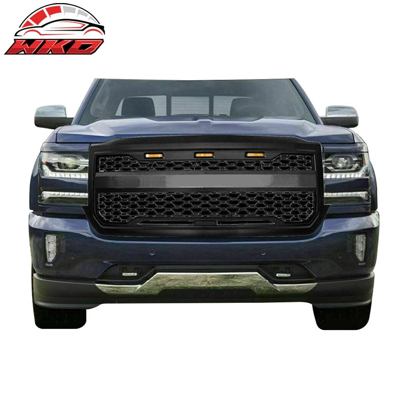 Fits 16-19 Chevy Silverado 1500 LD Front Bumper Hood Mesh Grille - Gloss Black