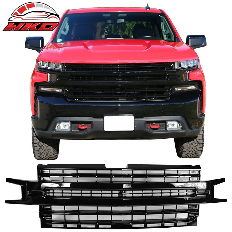 Wholesale 19-21 Chevy Silverado 1500 LTZ Front Bumper Hood Mesh Grille - Gloss Black