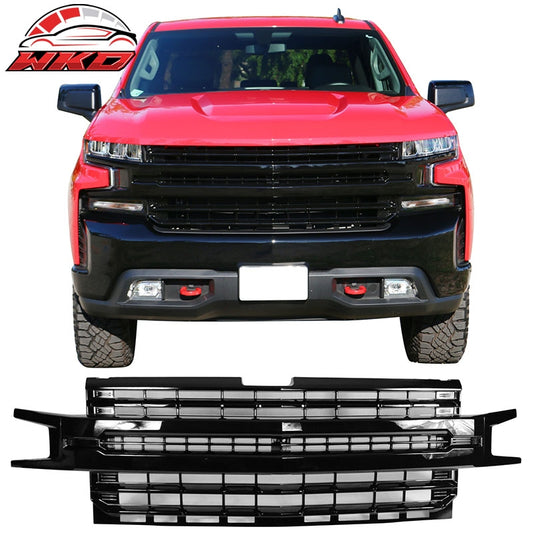 Wholesale 19-21 Chevy Silverado 1500 LTZ Front Bumper Hood Mesh Grille - Gloss Black