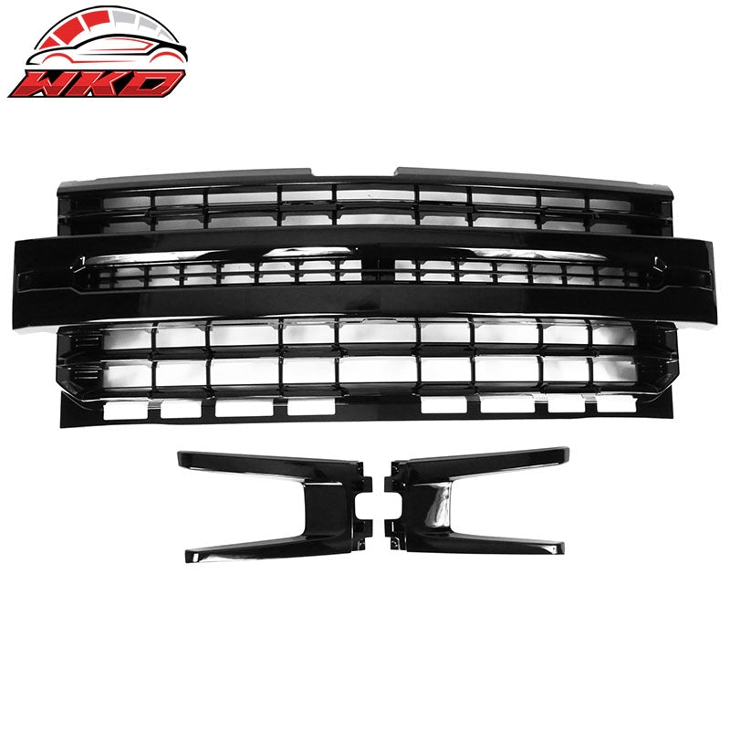 Fits 19-21 Chevy Silverado 1500 LTZ Front Bumper Hood Mesh Grille - Gloss Black
