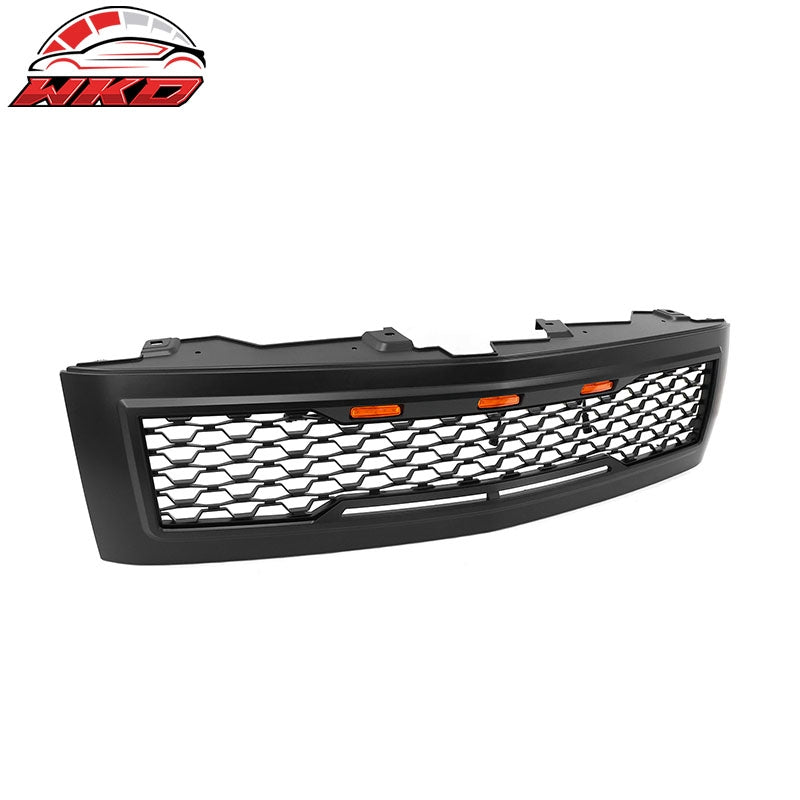 Fits 07-13 Chevy Silverado 1500 Matte Black Bumper Hood Mesh Grille Amber Light