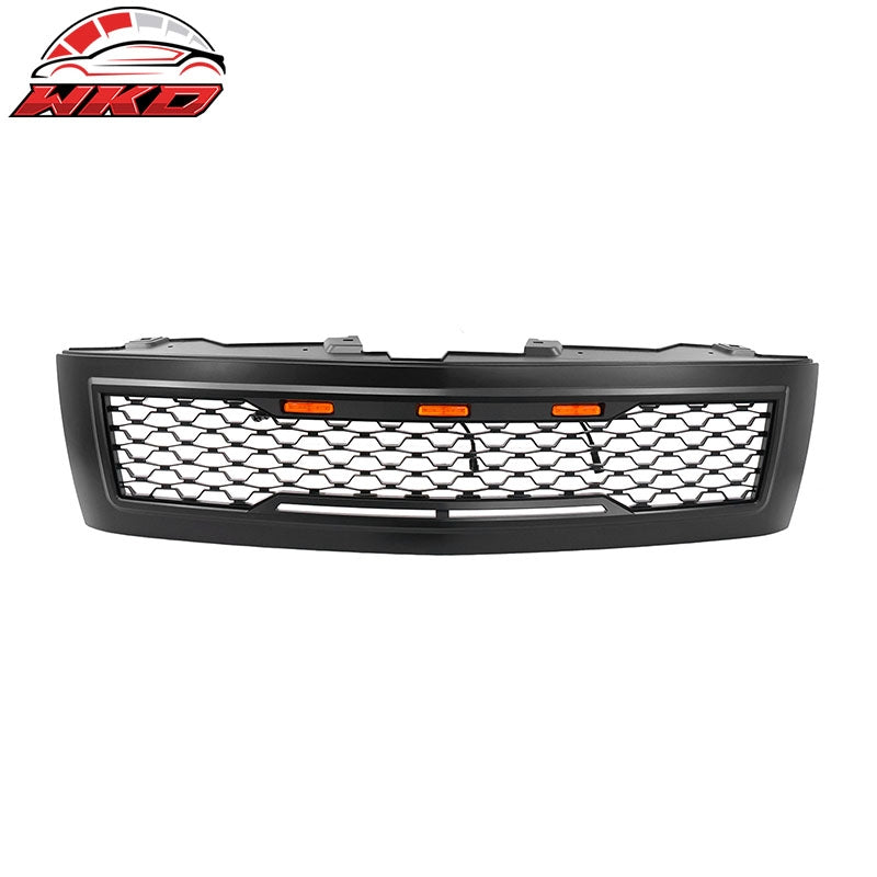 Fits 07-13 Chevy Silverado 1500 Matte Black Bumper Hood Mesh Grille Amber Light