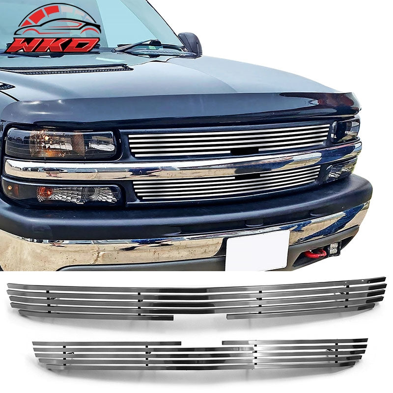 Fits 1999-2002 Chevy Silverado Billet Style Front Upper Grille Insert Chrome