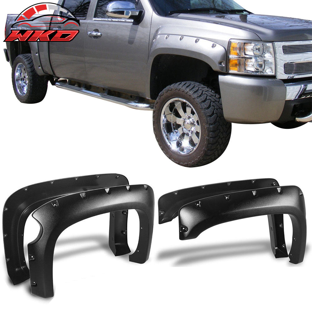 Fits 07-13 Chevy Silverado 1500 5.8ft Short Bed Pocket Rivet Fender Flares ABS
