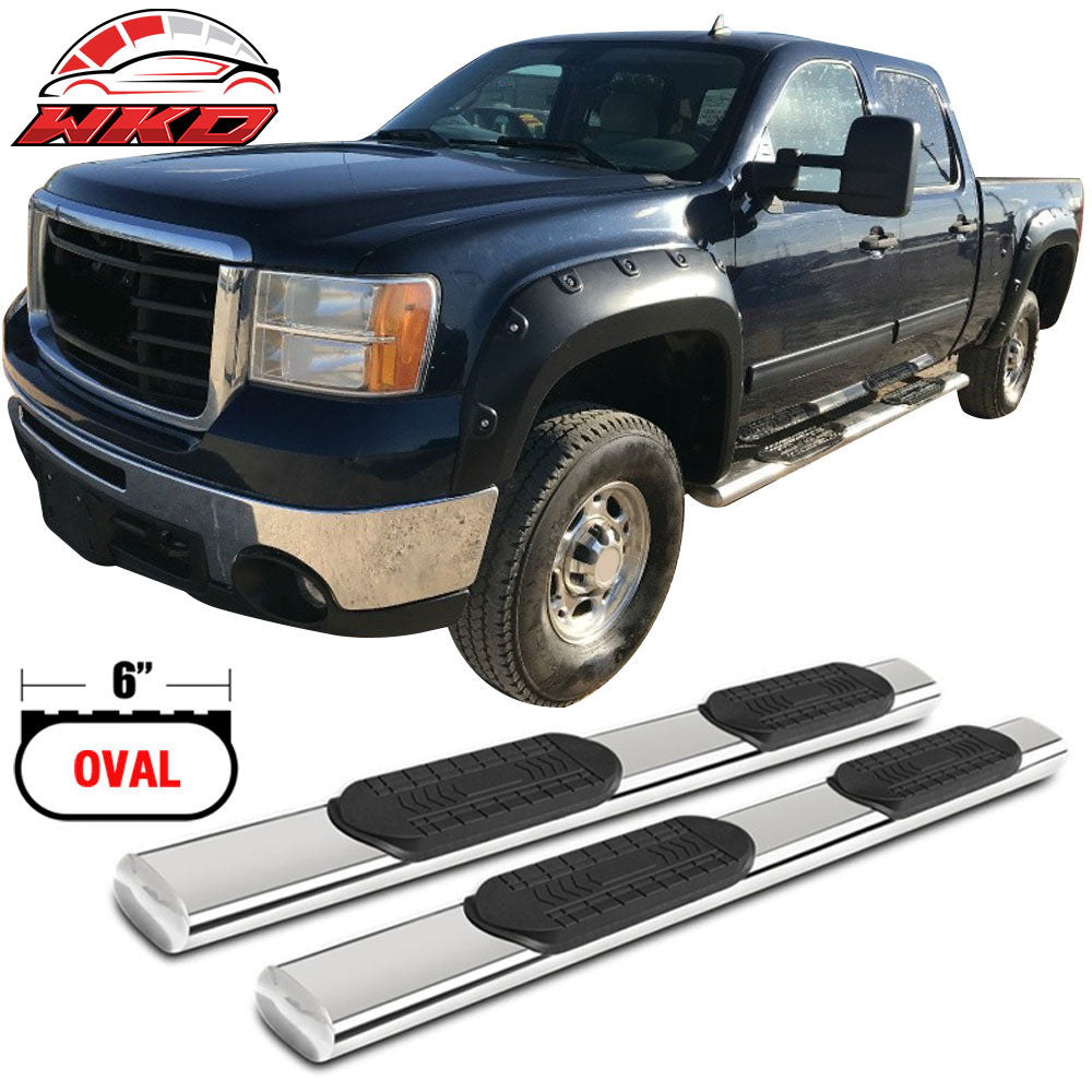 Fits 07-18 Silverado Sierra Crew Cab 6In SS Side Steps Running Boards