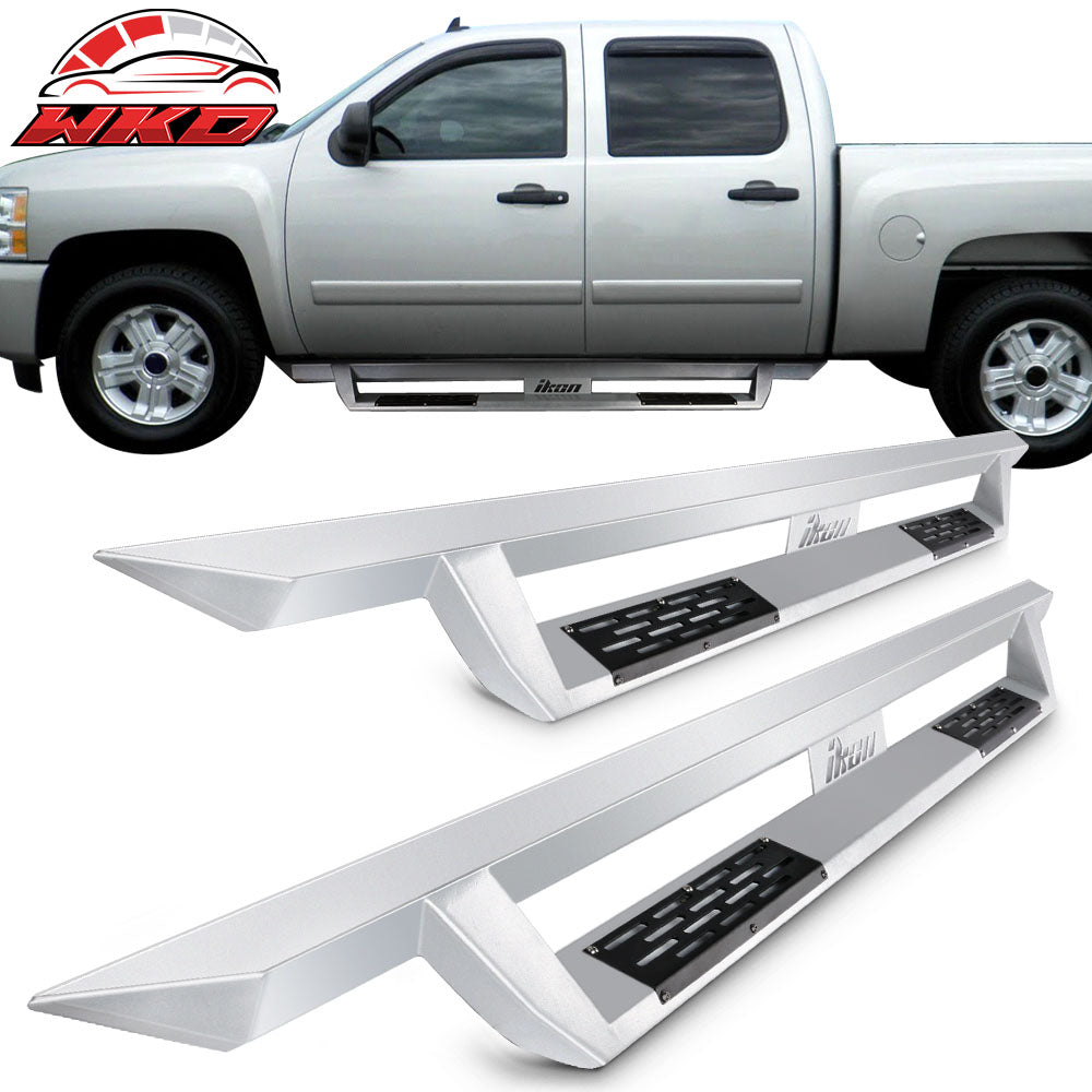 Fits 07-18 Chevy Silverado Sierra Crew Cab IKON V1 Style Running Board Silver