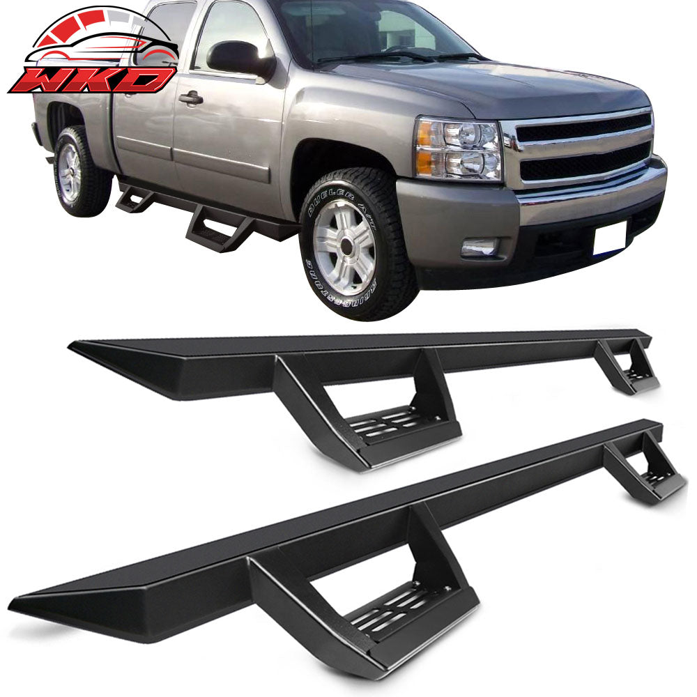 Fits 07-18 Chevy Silverado GMC Sierra Crew Cab IKON V2 Style Running Board Black
