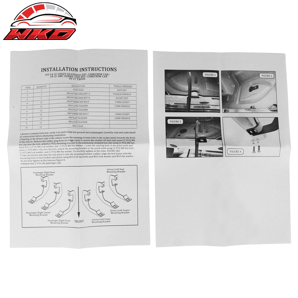Fits 07-18 Chevy Silverado Crew Cab BCT Style Side Step Bars