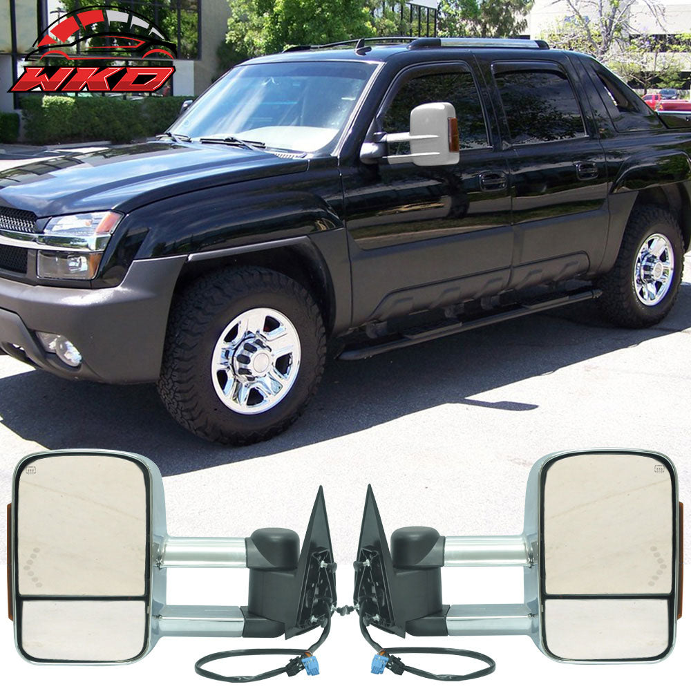 Fits 03-07 Silverado Towing Mirrors Power Heated Signal Arrow Light Chrome 2PC