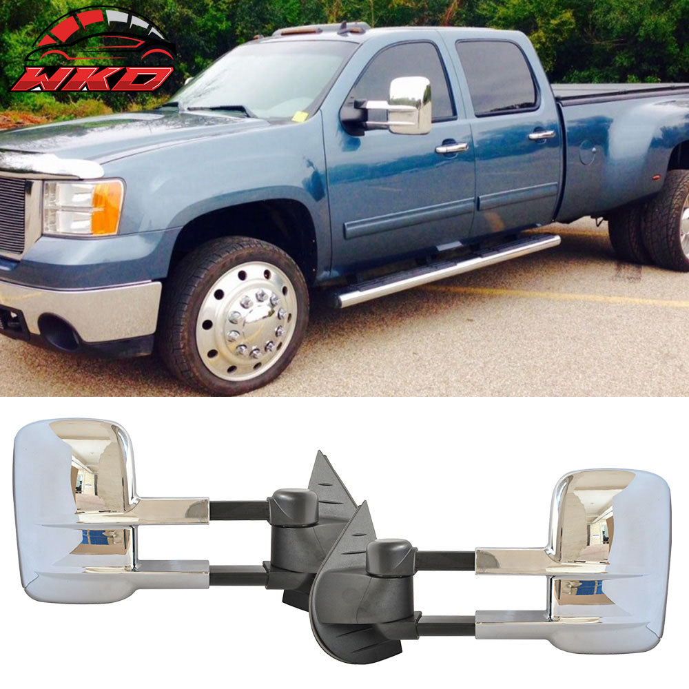 Fits 07-14 Chevy Silverado Side View Towing Mirrors Manual Non-Heated Chrome