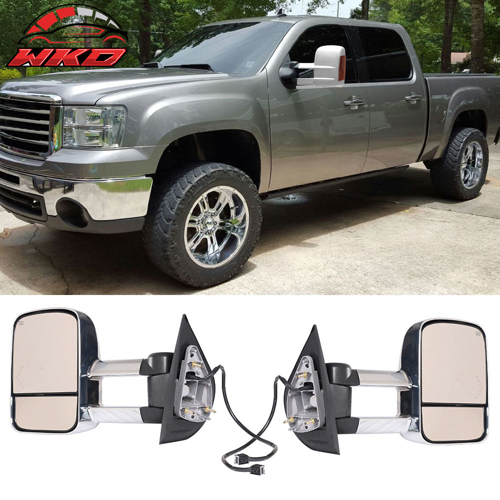Fits 07-14 Silverado Towing Mirrors Power Heated Signal Arrow Light Chrome 2PC