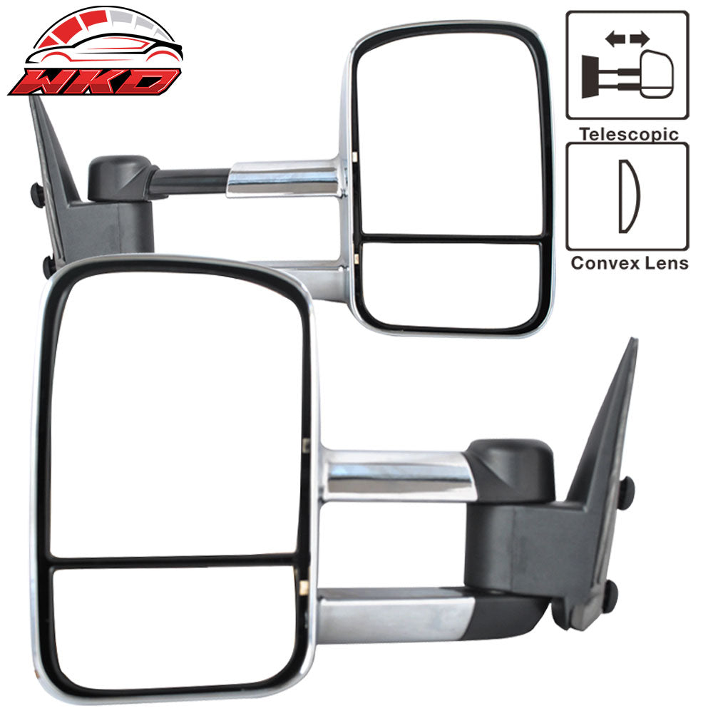 Fits 99-07 Silverado Sierra Rear View Towing Mirror Manual Chrome Housing Pair