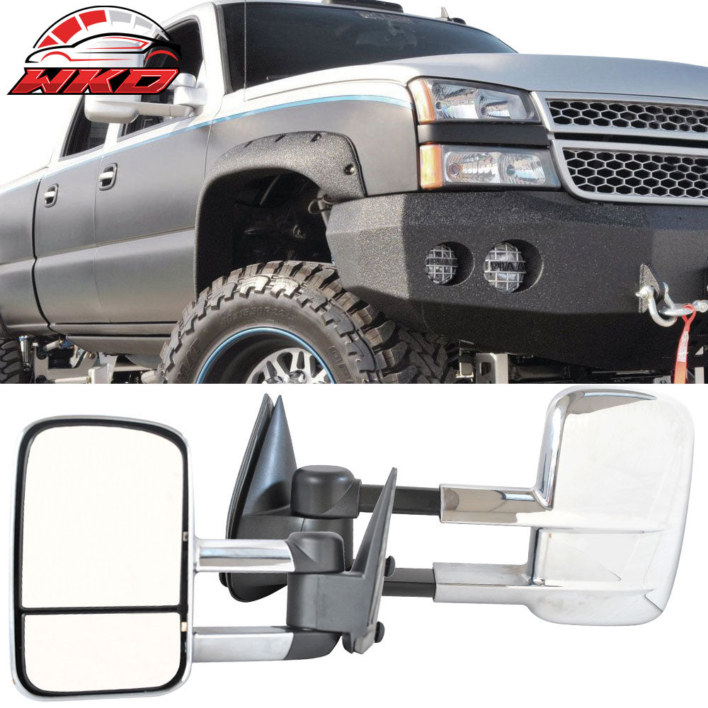 Fits 99-07 Silverado Sierra Rear View Towing Mirror Manual Chrome Housing Pair