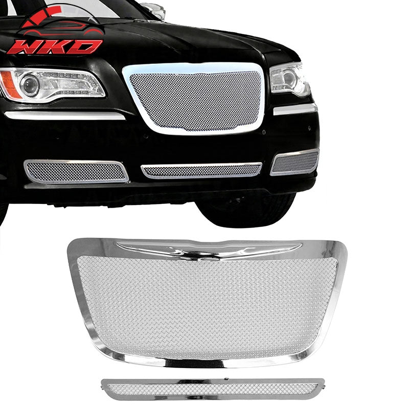 Wholesale 2011-2014 Chrysler 300 300C Chrome Mesh Molded Wing Style Front Grilles