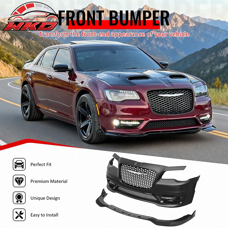 For 15-23 Chrysler 300 300S Style Front Bumper Cover Fog Lights Gloss Grille/Lip