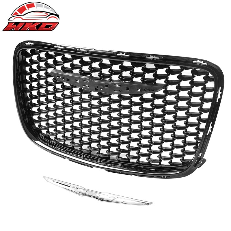 For 15-23 Chrysler 300 300S Sport Gloss Black Front Bumper Upper + Lower Grilles