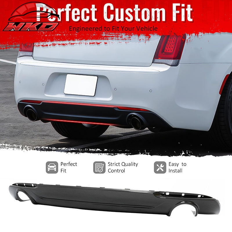 Fits 15-23 Chrysler 300 C Style Rear Bumper Lip Diffuser PP Carbon Fiber Print
