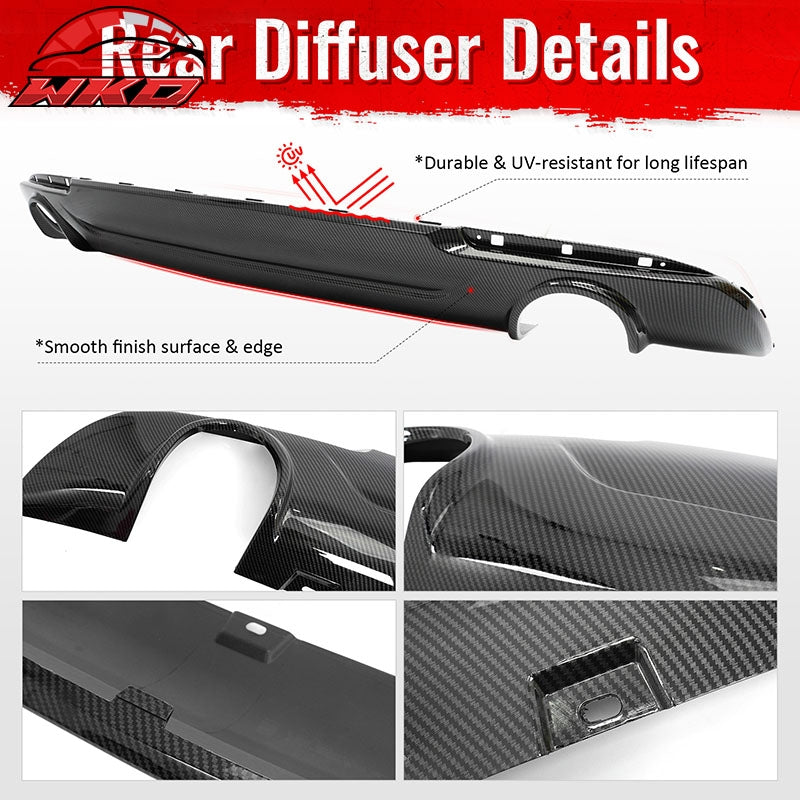 Fits 15-23 Chrysler 300 C Style Rear Bumper Lip Diffuser PP Carbon Fiber Print