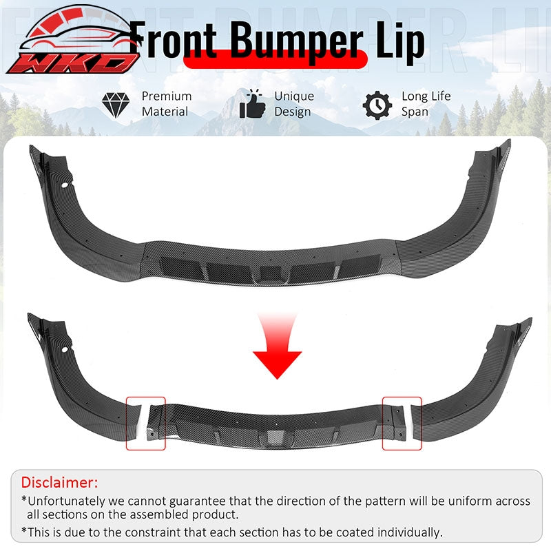 For 15-23 Chrysler 300 SRT Style ABS Front Bumper Lip Spoiler Carbon Fiber Print