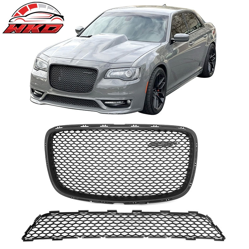 Wholesale 15-23 Chrysler 300 SRT Style Front Bumper Upper + Lower Grilles Matte Black
