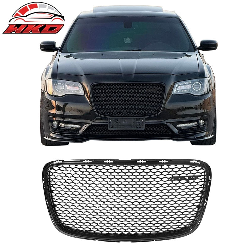 Fits 15-23 Chrysler 300 SRT Style Front Bumper Upper + Lower Grilles Gloss Black