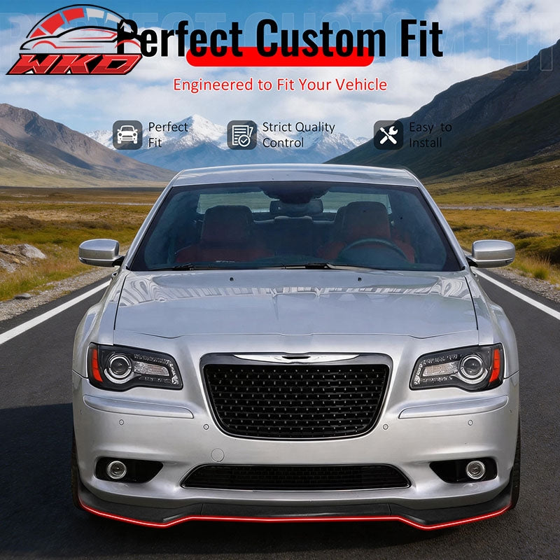 Fits 12-14 Chrysler 300 SRT8 3PCS Front Bumper Lip Lower Spoiler Gloss Black PP