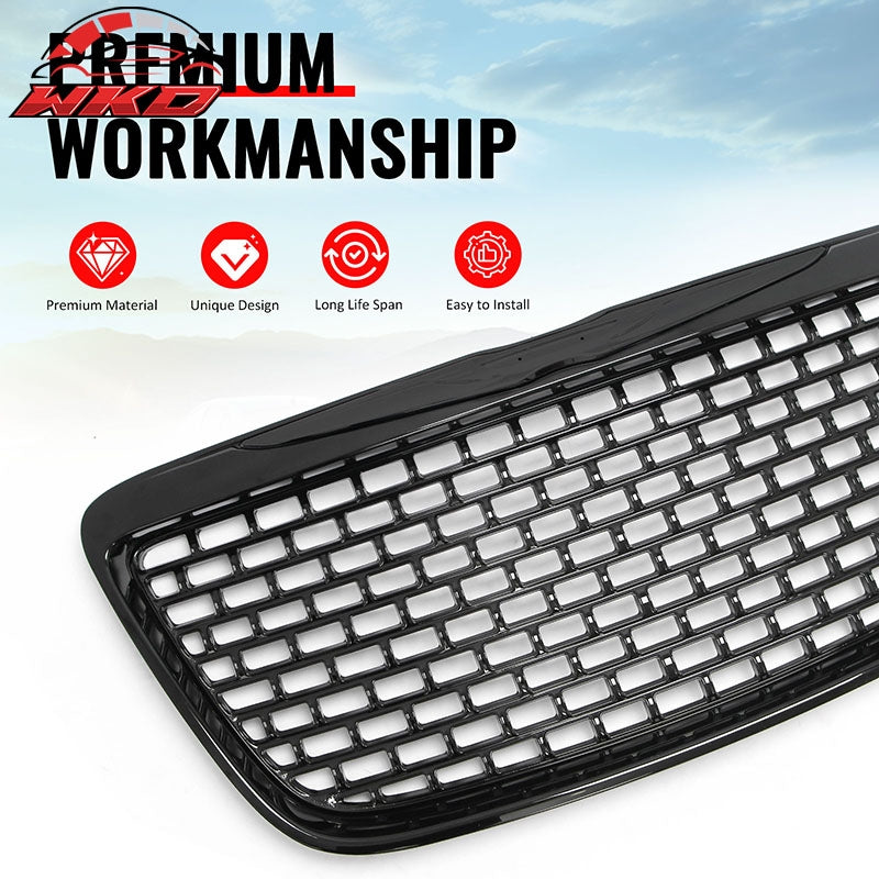 Fits 11-14 Chrysler 300 SRT8 Style Front Bumper Upper Grille Gloss Black ABS