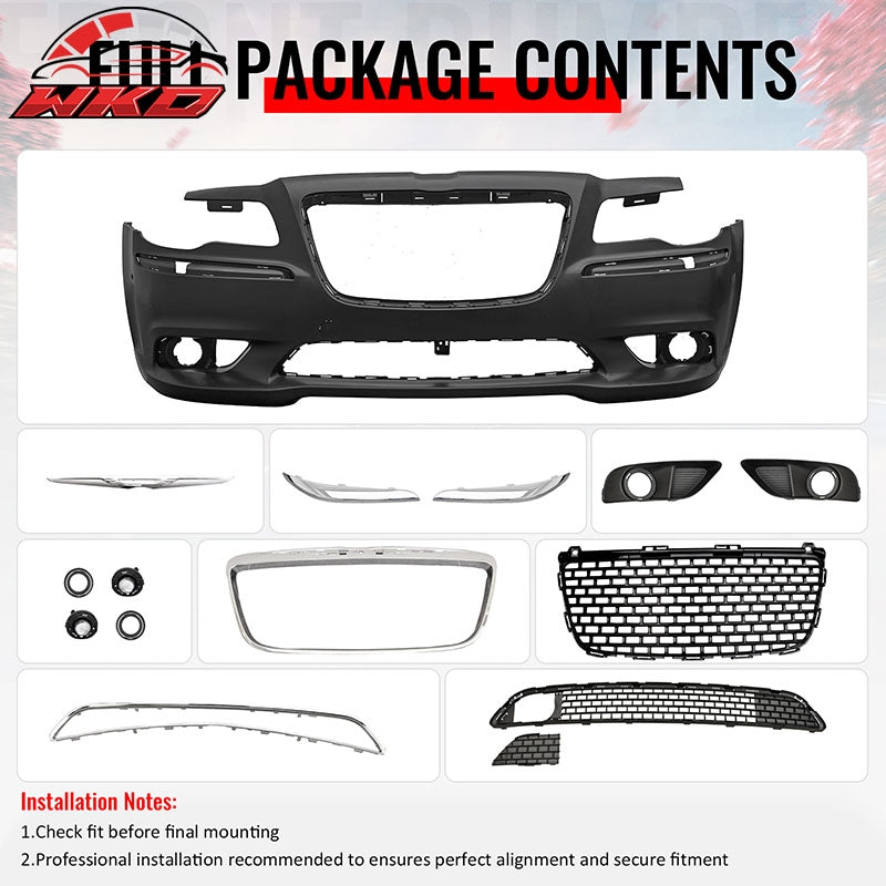 Wholesale 11-14 Chrysler 300 SRT8 Style Front Bumper w/ Chrome& Gloss Black Grille - Wikond Auto