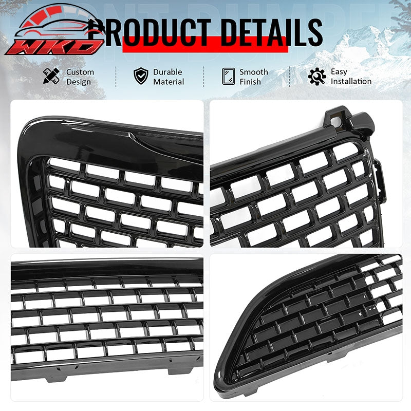 Fits 11-14 Chrysler 300 SRT8 Gloss Black Front Upper Lower Grille w/ Fog Lights