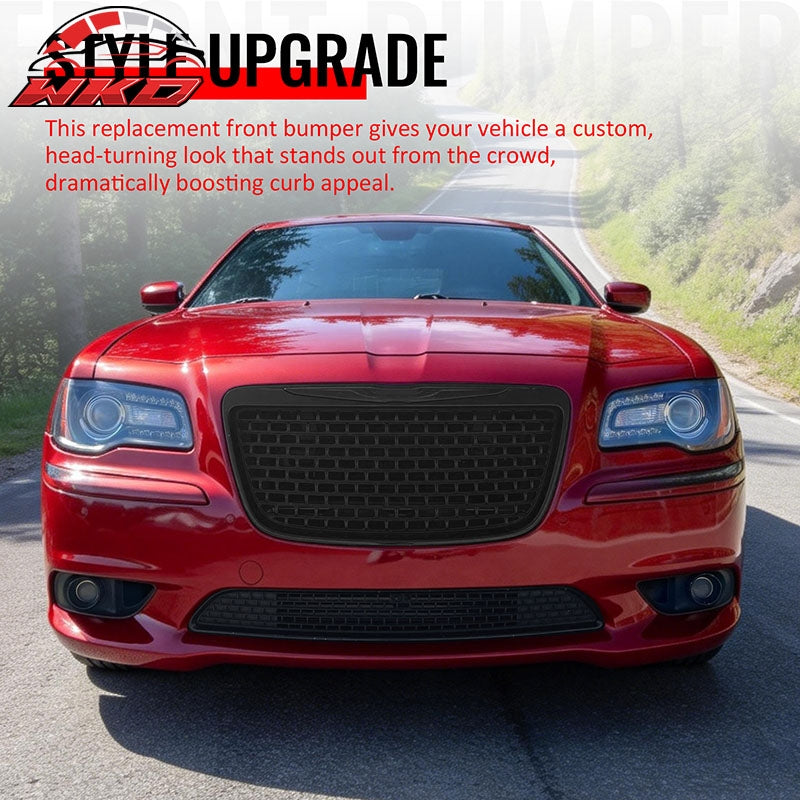 Fits 11-14 Chrysler 300 SRT8 Gloss Black Front Upper Lower Grille w/ Fog Lights