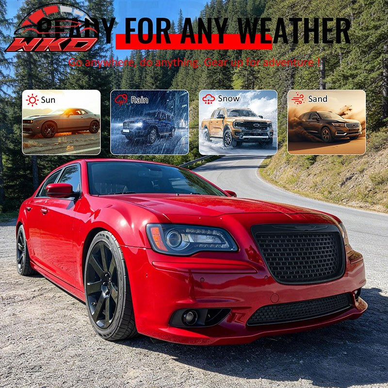 Fits 11-14 Chrysler 300 SRT8 Gloss Black Front Upper Lower Grille w/ Fog Lights